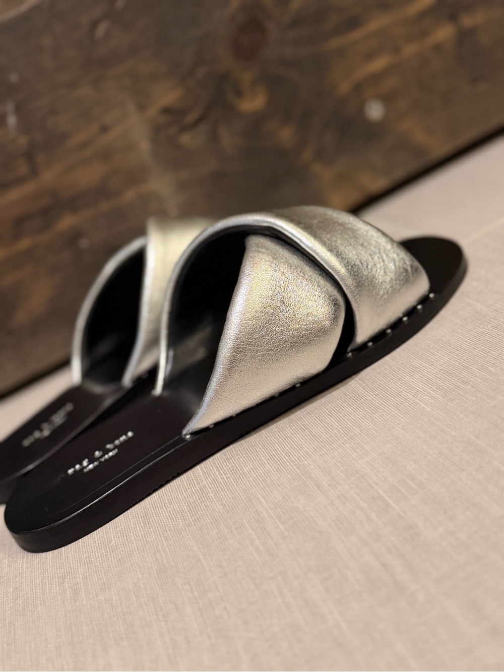 rag & bone Keaton Silver Metallic Crisscross Slide Sandals size 36 never worn - Picture 6 of 9